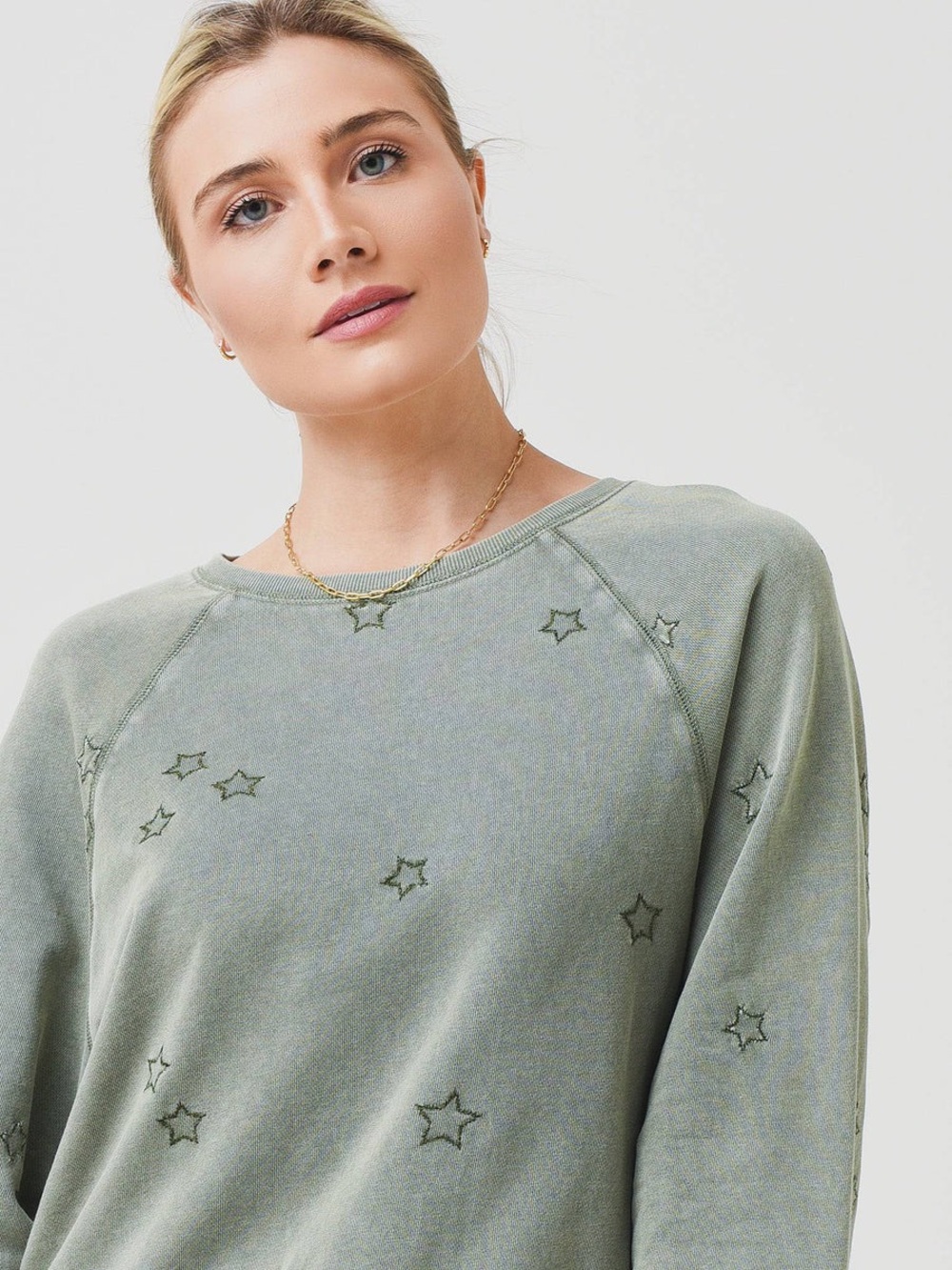 Z Supply Bo Embroidered Star Sweatshirt - Sage